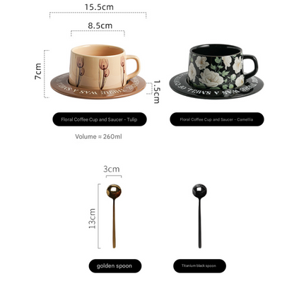 Brown Tulip Elegant Ceramic Coffee Cup & Saucer Set - Couples Gift Box, Premium Wedding & Bridesmaid Favor, High-End Exquisite Design
