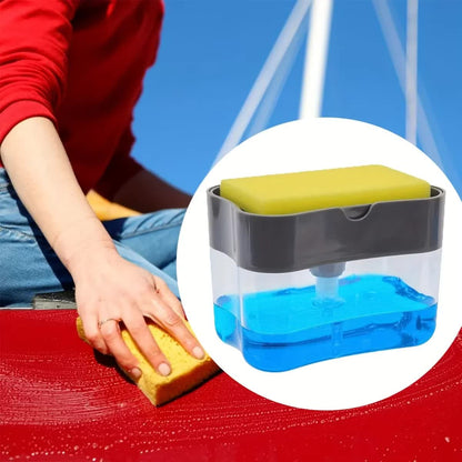 2-Pack Grey Kitchen Press-Type Dish Soap Dispenser & Sponge Caddy - 2-in-1 Automatic Liquid Pump for Dish Scrubbers & Scouring Pads