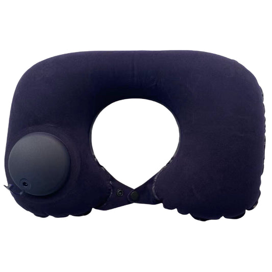 2-PCS Navy blue Inflatable Travel Neck Pillow Press to Inflate U-Shape Soft Flocking Support Cushion for Airplane Car & Camping Portable Air Pump Design