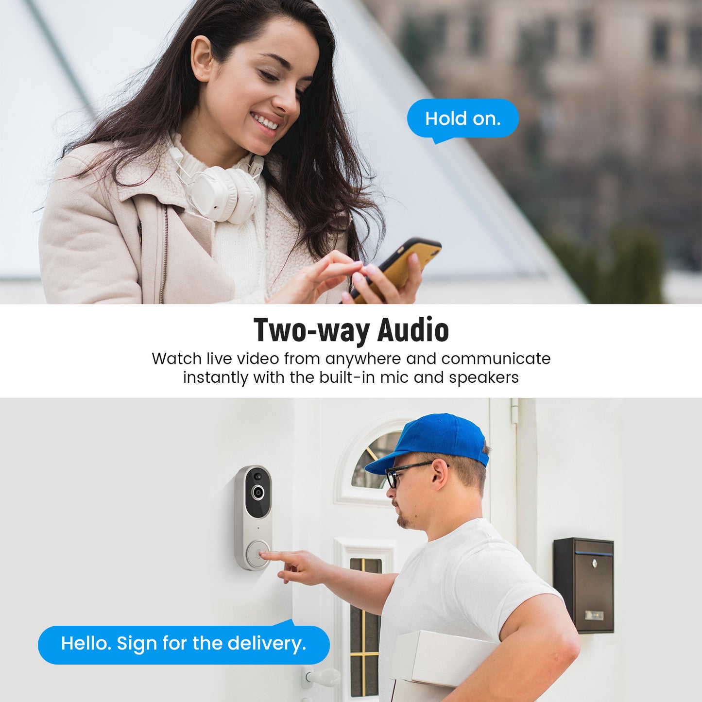 P50 Purple 1080P Wireless Video Doorbell Camera with USB Chime Smart WiFi Security System 2-Way Audio Night Vision Motion Detection IP65 Waterproof