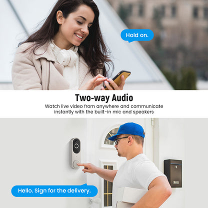 P50 Purple 1080P Wireless Video Doorbell Camera with USB Chime Smart WiFi Security System 2-Way Audio Night Vision Motion Detection IP65 Waterproof