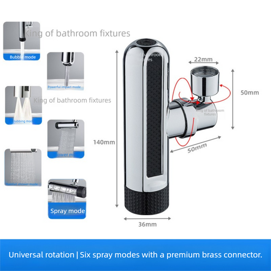 Universal Kitchen Tap Extender 6 Spray Modes with Waterfall Effect 360 Degree Swivel Faucet Aerator Head Anti-Splash Nozzle Attachment Brass Interface for Sink Washing Up
