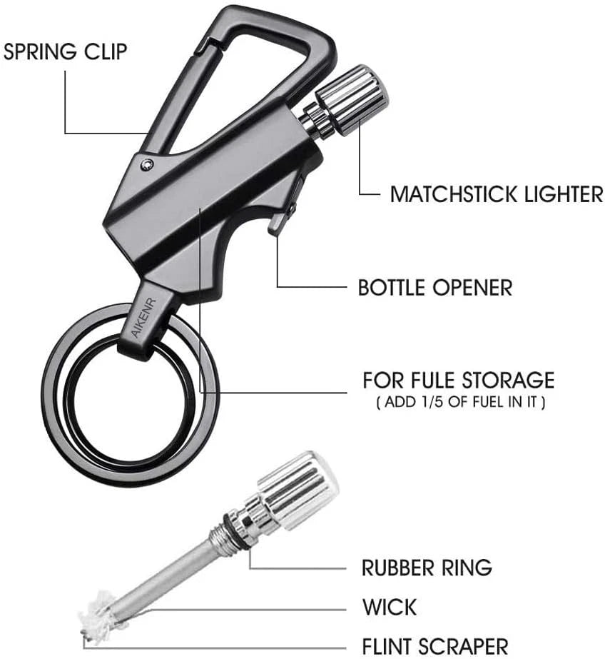 Fire Starter Keychain Bottle Opener, Permanent Metal Match