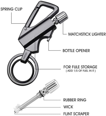 Fire Starter Keychain Bottle Opener, Permanent Metal Match